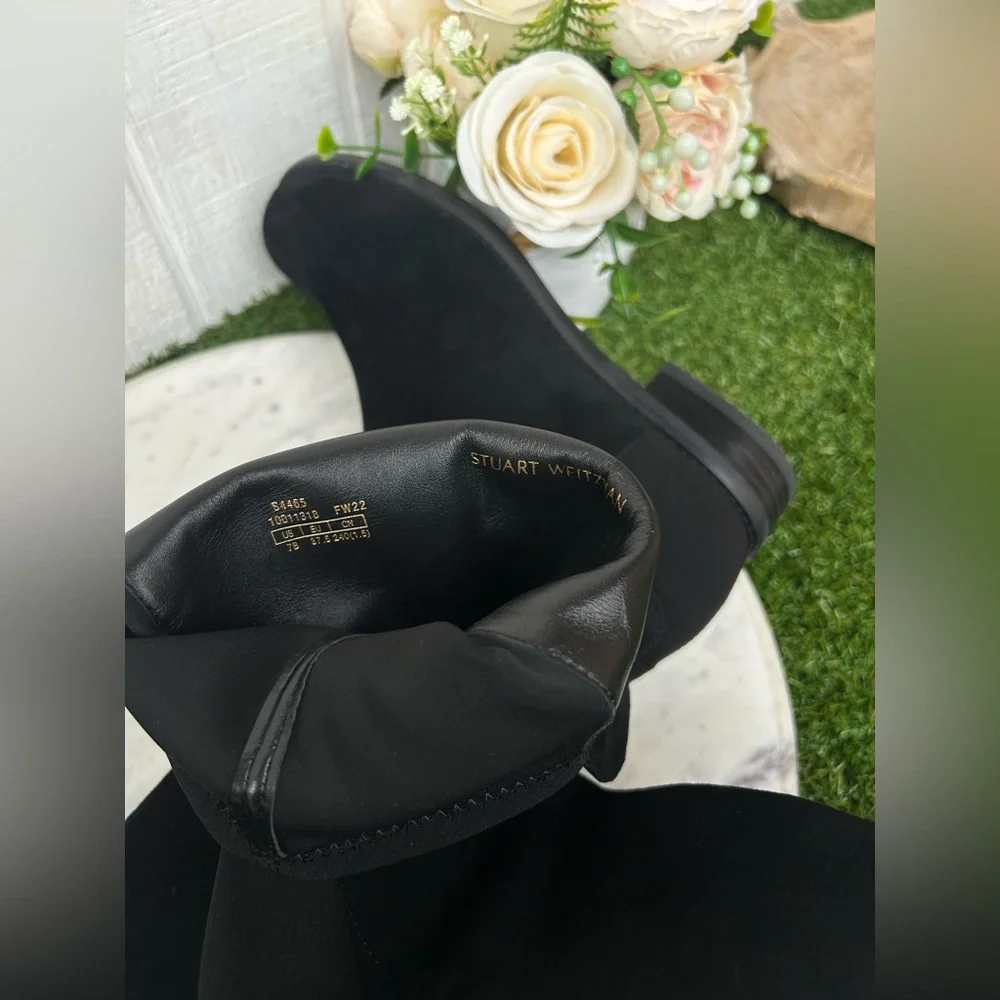 Stuart Weitzman 5050 Gisele 30MM black Suede Boots $850 Sz 7 NEW only dust bag